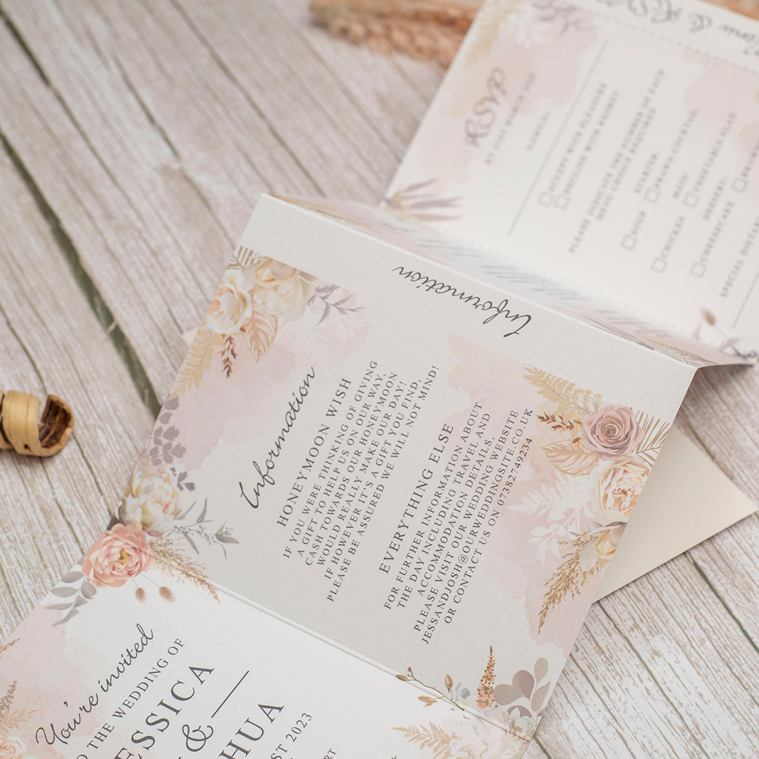 Blush Flowers Concertina Wedding Invitation-Weddings by Lumi
