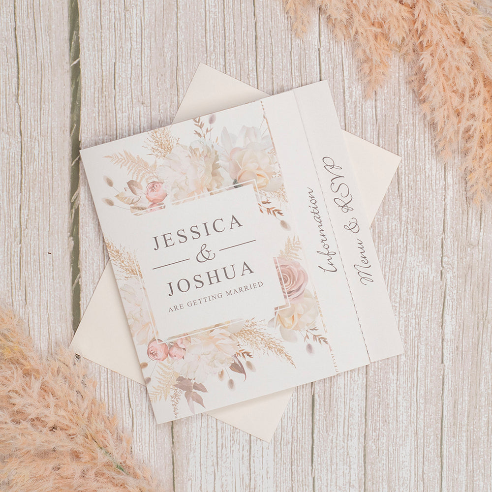 Blush Flowers Concertina Wedding Invitation-Weddings by Lumi