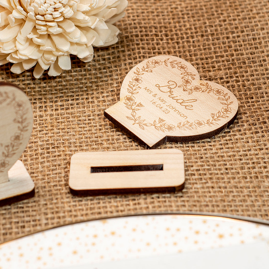 Floral Heart Wooden or Mirror Freestanding Wedding Place Settings Table Decorations-Weddings by Lumi