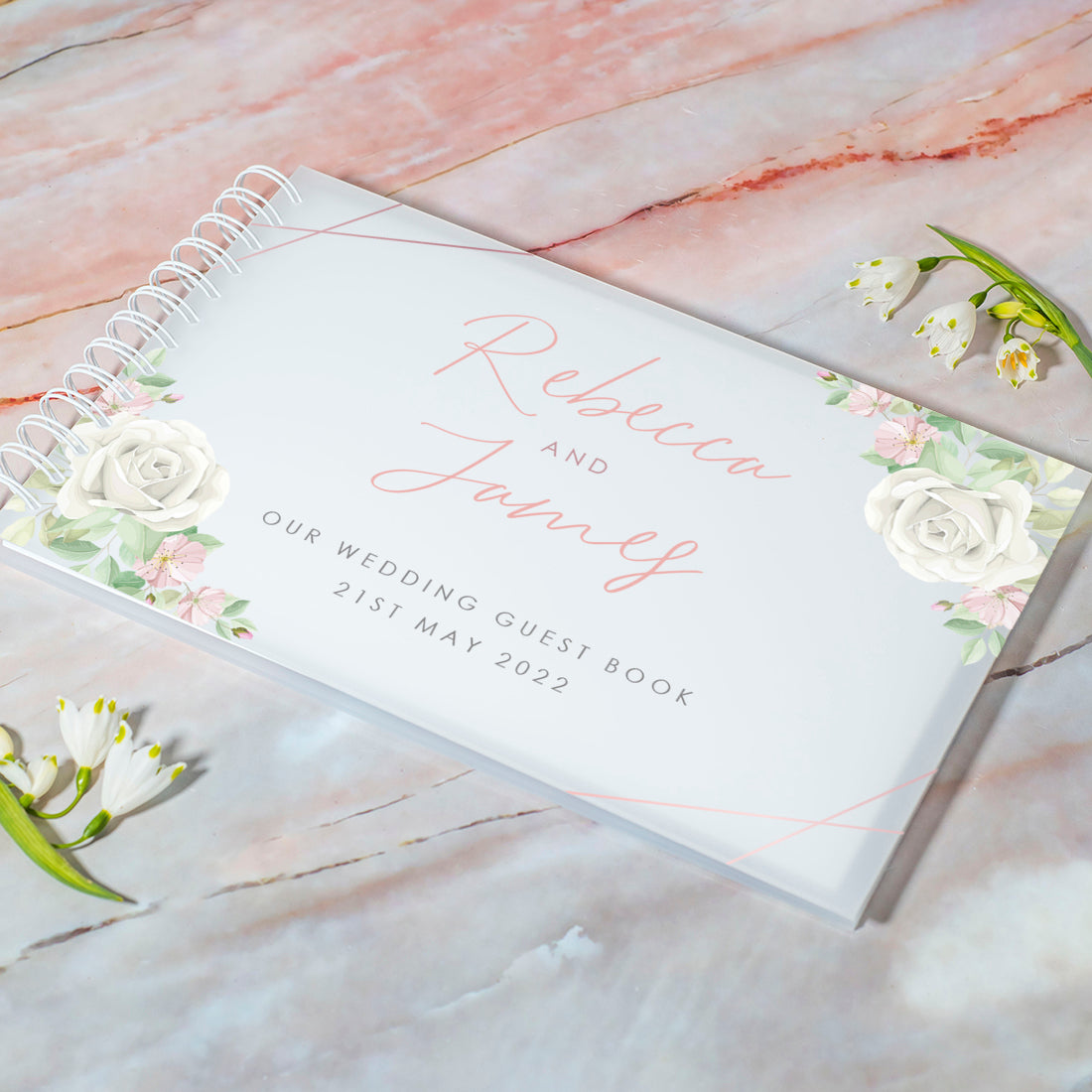 Frosted Acrylic Watercolour Rose Gold Floral Frame Wedding Guest Book-Weddings by Lumi