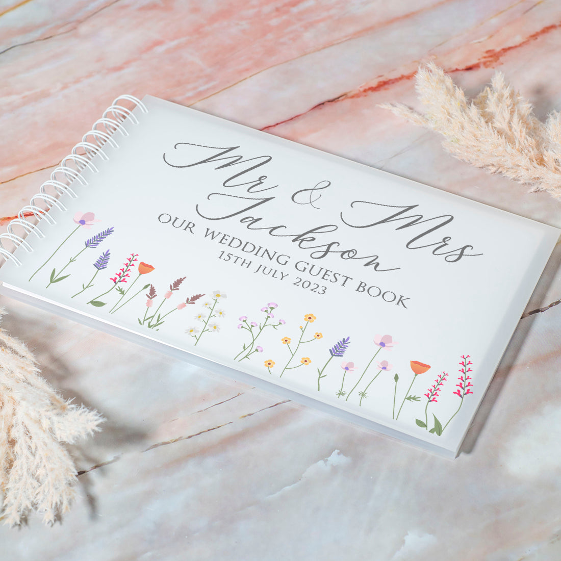 Frosted Acrylic Wild Flower Meadow Wedding Guest Book-Weddings by Lumi