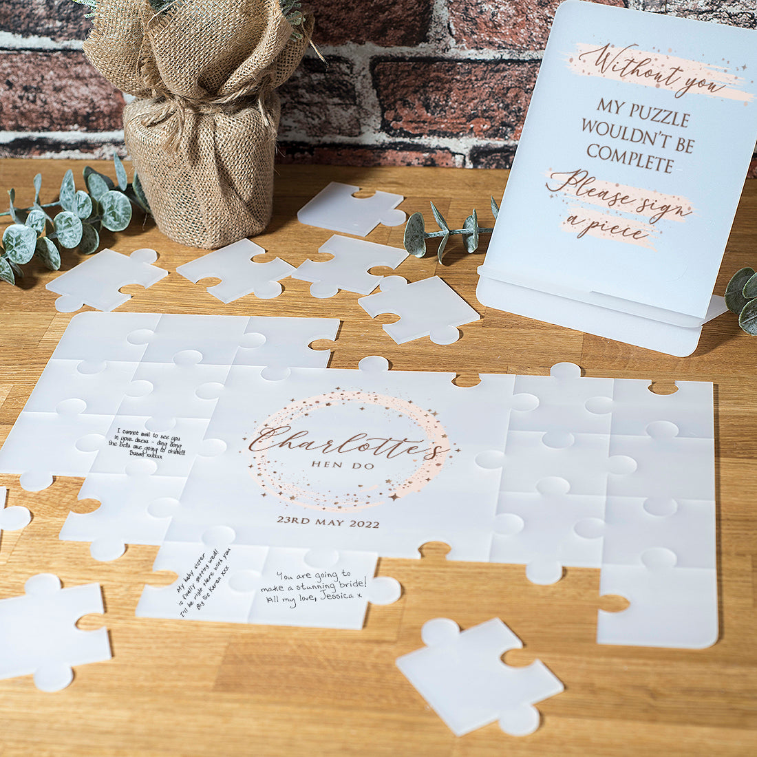 Frosted Acrylic Sparkly Circle Hen Party Signing Puzzle Jigsaw-Weddings by Lumi