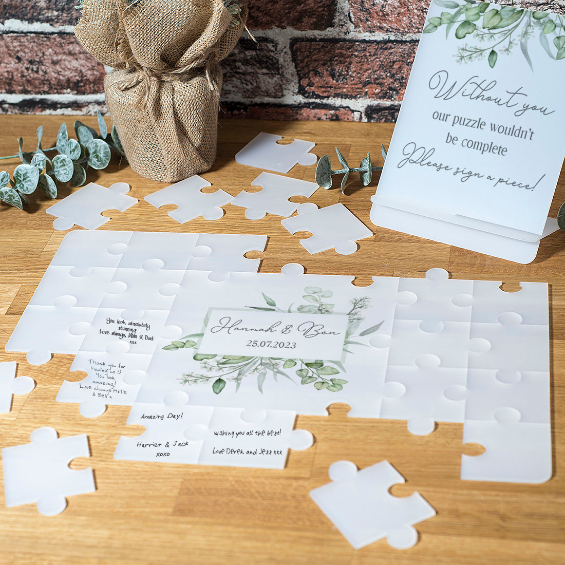 Frosted Acrylic Eucalyptus Wedding Signing Puzzle Jigsaw-Weddings by Lumi