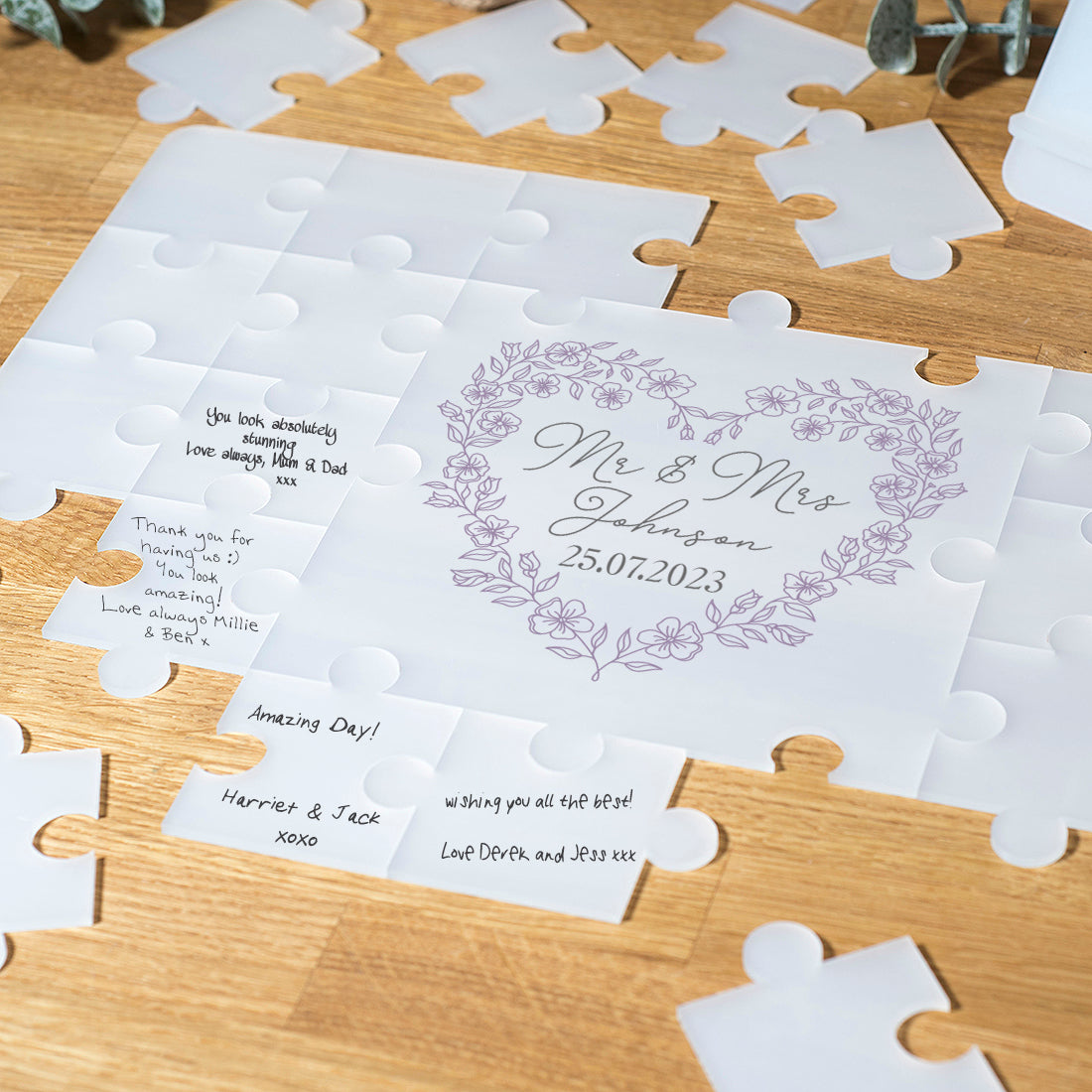 Frosted Acrylic Floral Heart Wedding Signing Puzzle Jigsaw-Weddings by Lumi