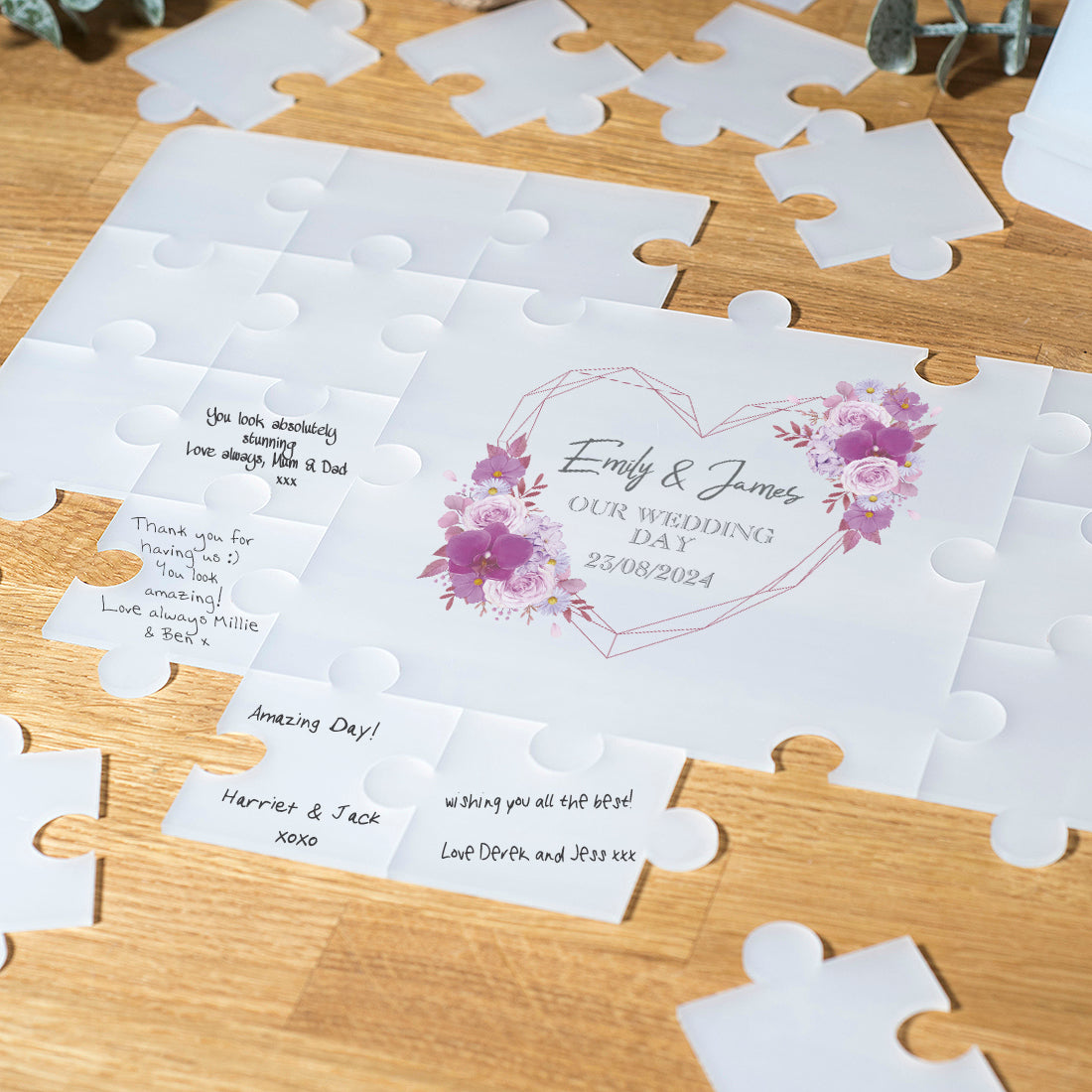 Frosted Acrylic Geometric Heart Wedding Signing Puzzle Jigsaw-Weddings by Lumi