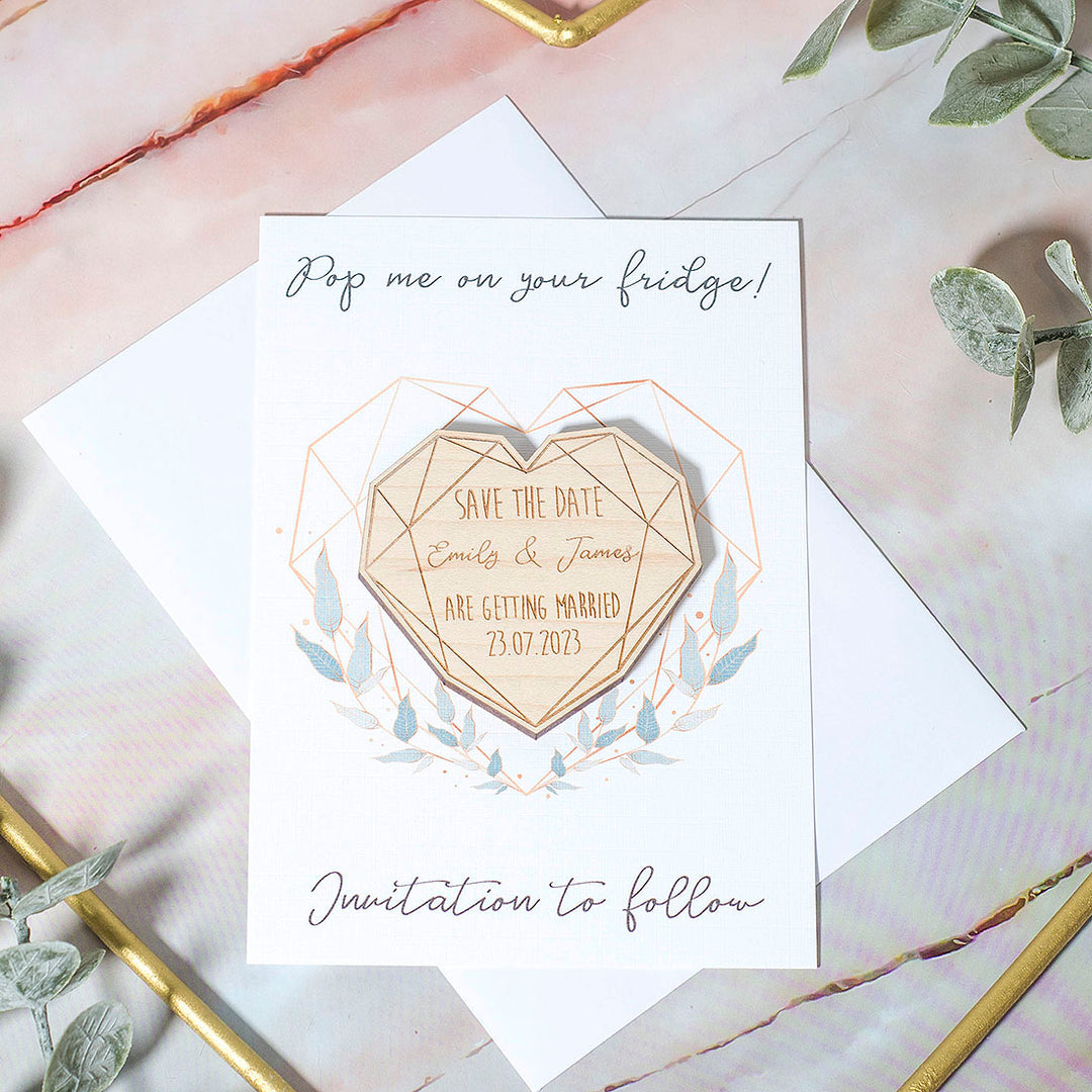 Geometric Botanical Heart Wedding Save The Date Magnet-Weddings by Lumi