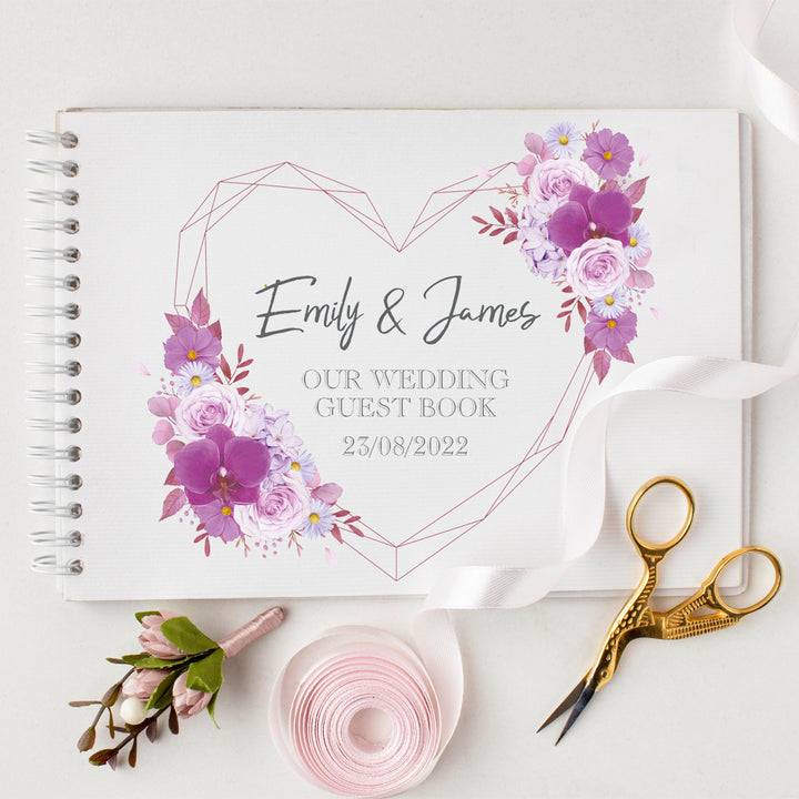 Geometric Floral Heart Wedding Guest Book-Weddings by Lumi