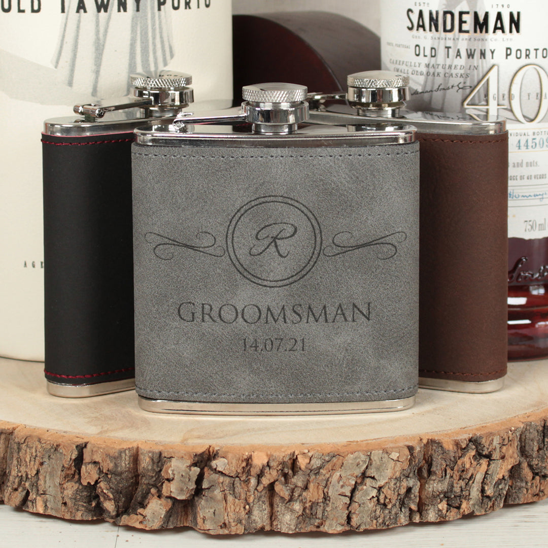 Initial Ornate Frame Groomsmen Hip Flask-Weddings by Lumi