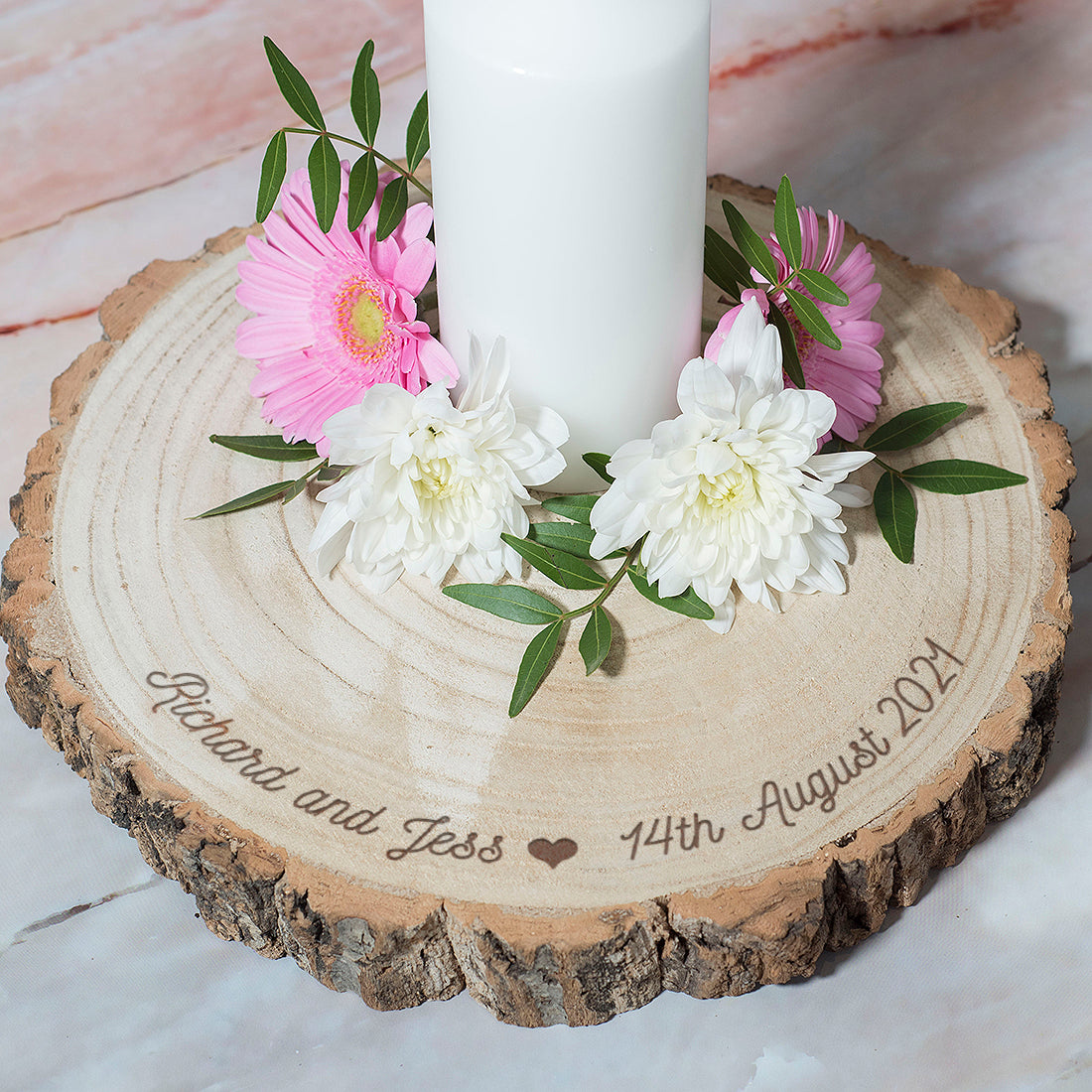 Rustic Names and Wedding Date Wood Slice Table Centrepiece Decor-Weddings by Lumi