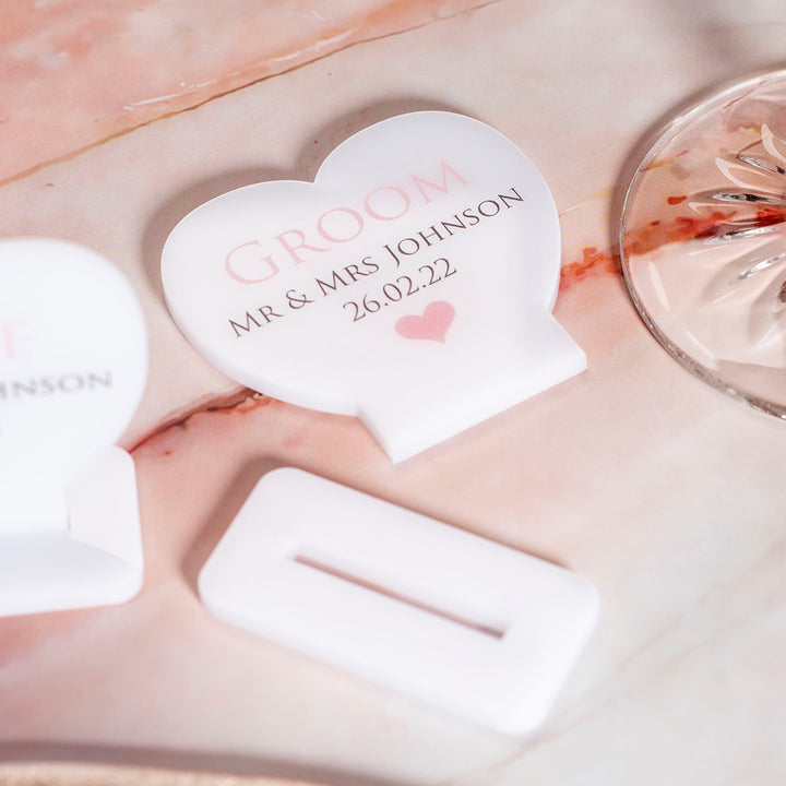 Love Heart White Acrylic Freestanding Wedding Place Settings Table Decorations-Weddings by Lumi