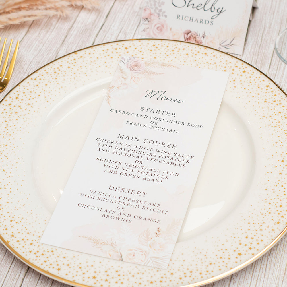 Blush Flowers Menu Postcard-Weddings by Lumi