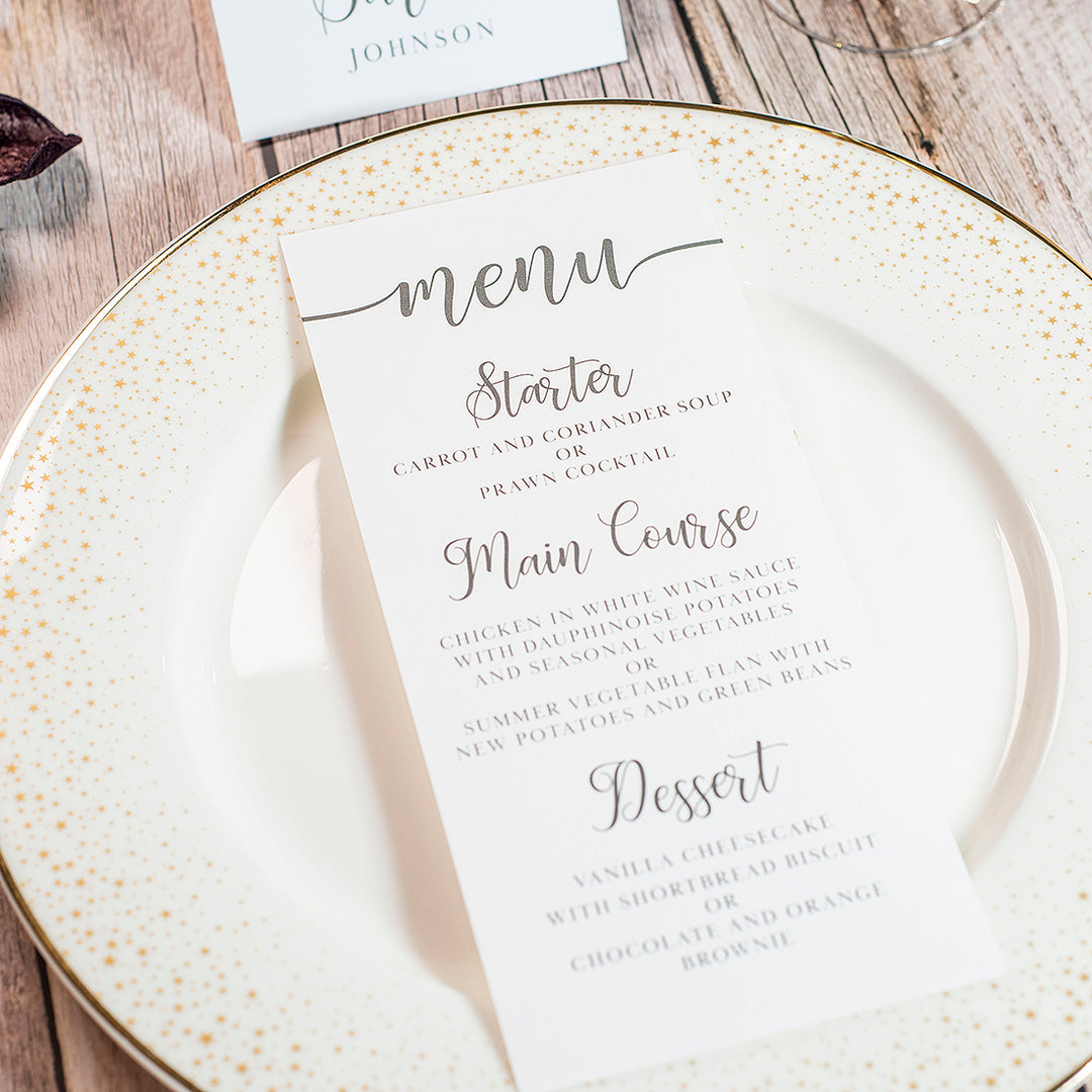 Classic Script Menu Postcard-Weddings by Lumi