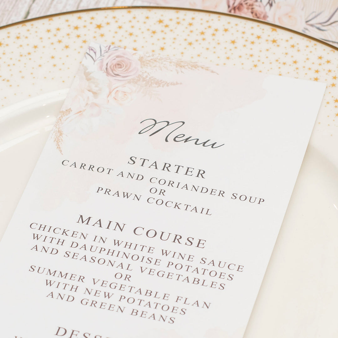 Blush Flowers Menu Postcard-Weddings by Lumi