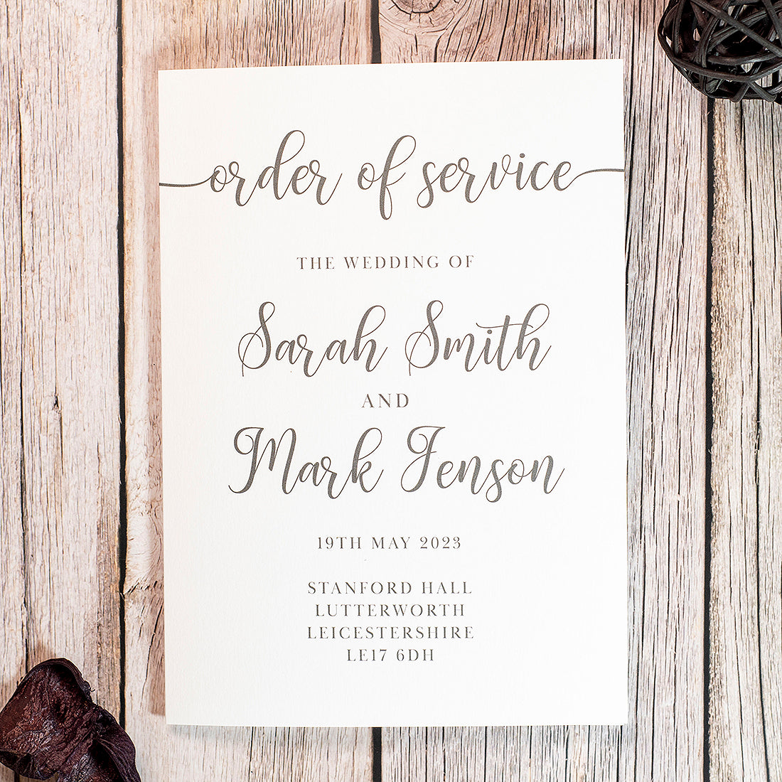 Classic Script Order of Service or Day Booklet – Weddings by Lumi