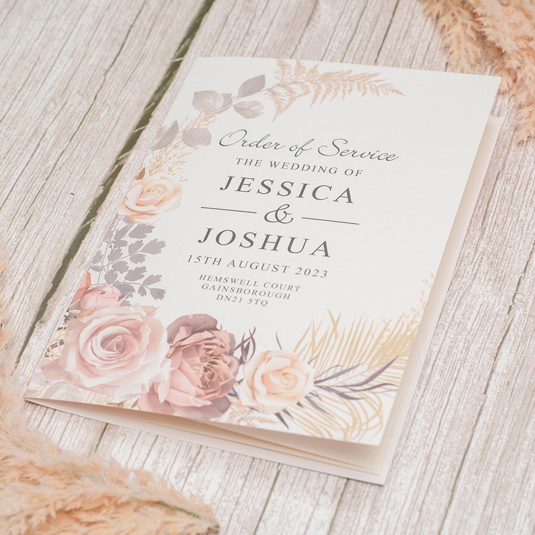 Blush Flowers Order of Service or Day Booklet-Weddings by Lumi