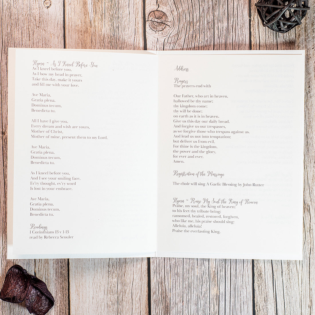 Classic Script Order of Service or Day Booklet – Weddings by Lumi