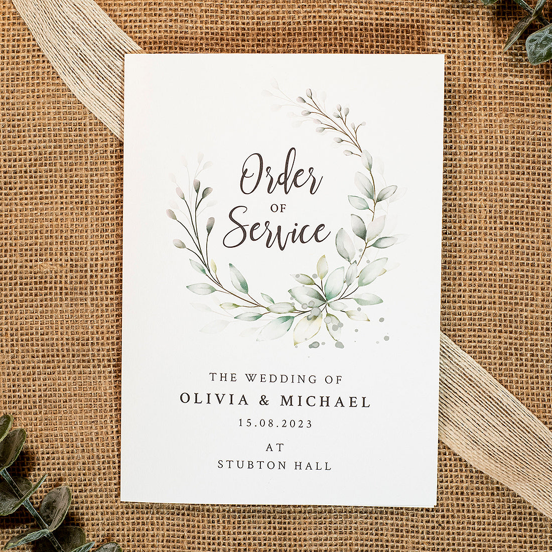 Botanical Wreath Order of Service or Day Booklet – Weddings by Lumi