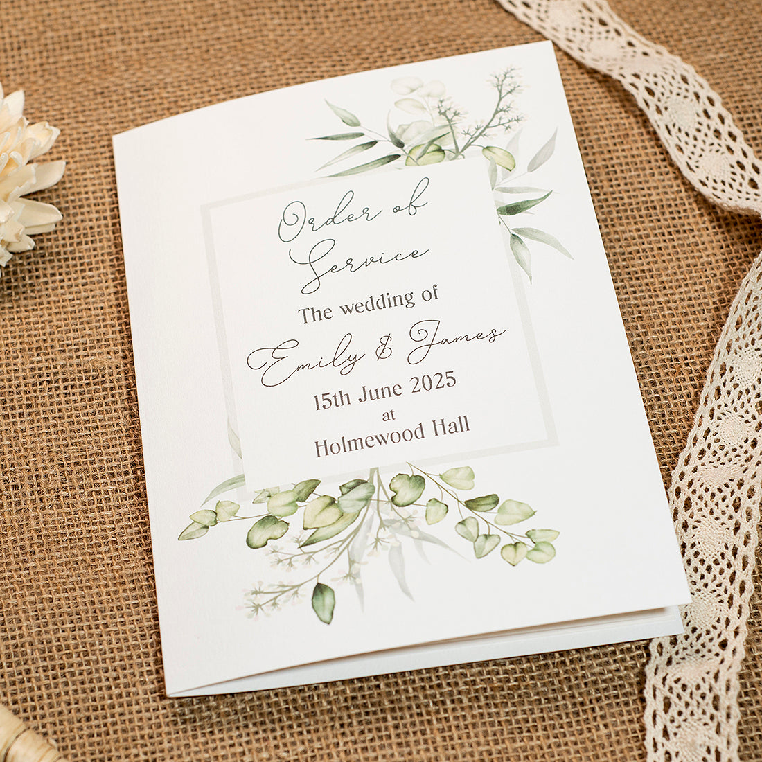 Eucalyptus Order of Service or Day Booklet – Weddings by Lumi