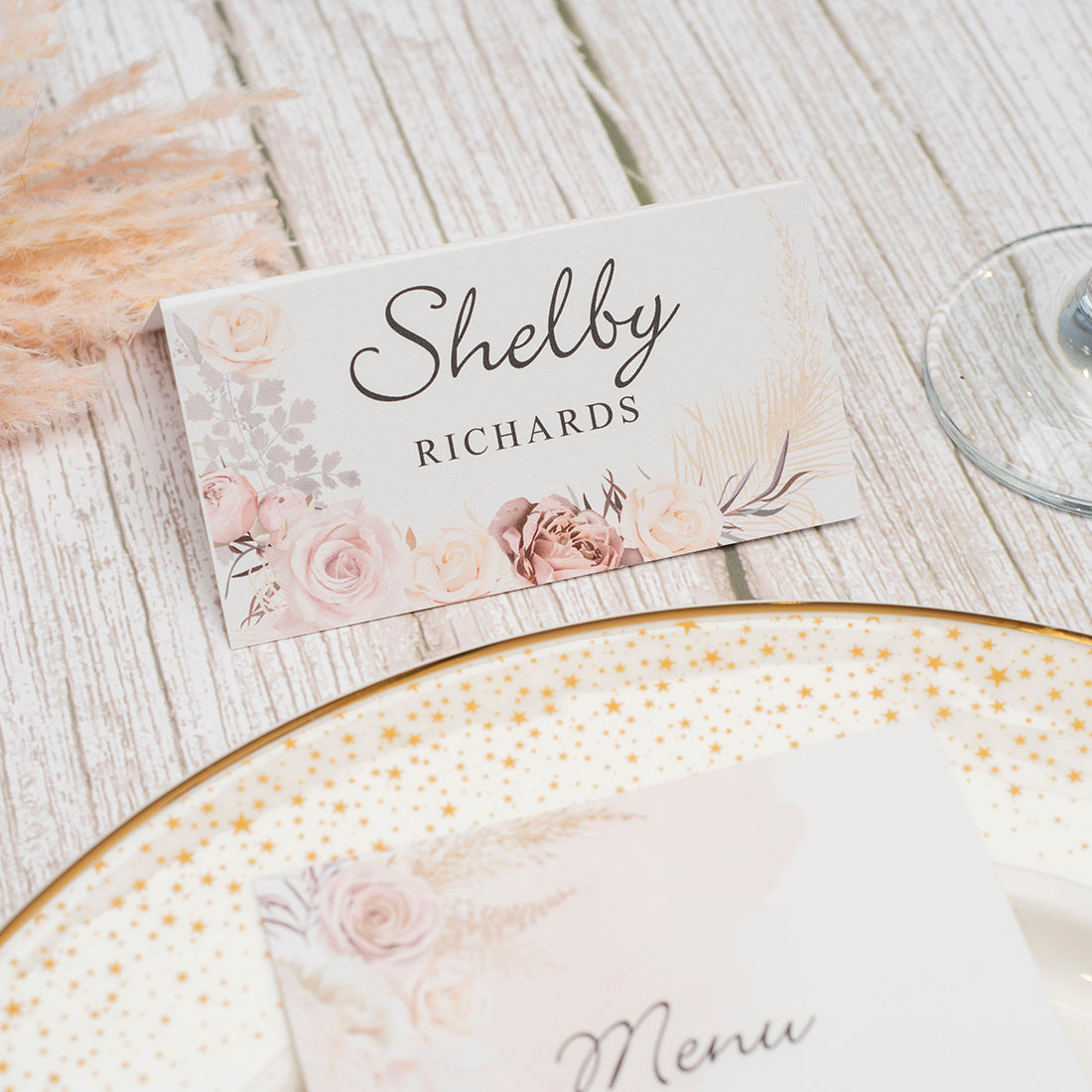 Blush Flowers Place Card-Weddings by Lumi