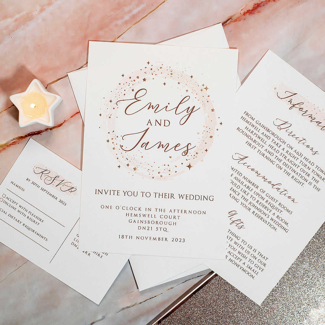Sparkly Circle A5 Postcard Invitation-Weddings by Lumi