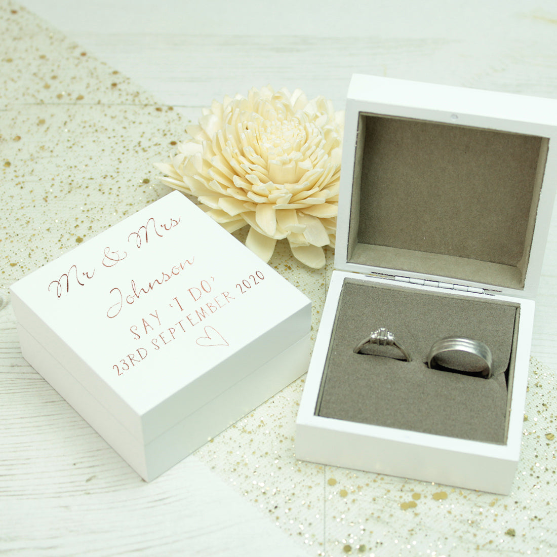 Rose Gold Wooden Wedding Ring Box-Weddings by Lumi