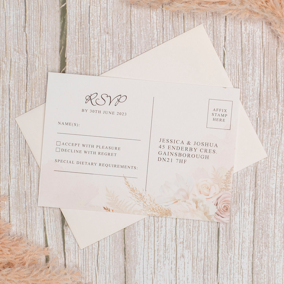 Blush Flowers Single Fold Invitation-Weddings by Lumi