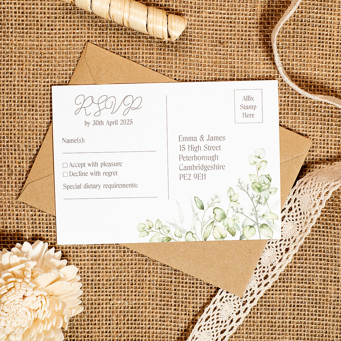 Eucalyptus A5 Plantable Wildflower Postcard Invitation-Weddings by Lumi