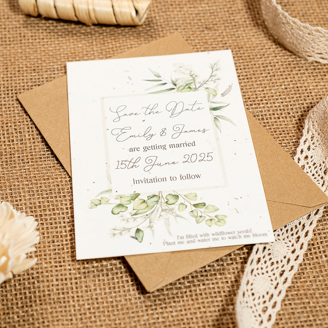 Eucalyptus Save the Date Plantable Wildflower Seed Card-Weddings by Lumi