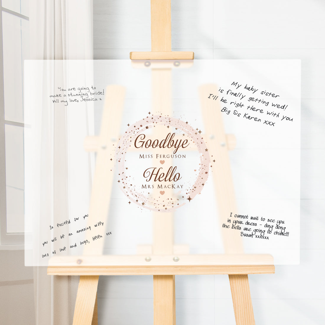 Goodbye Miss Hello Mrs Hen Party Frosted Acrylic Signing Board-Weddings by Lumi