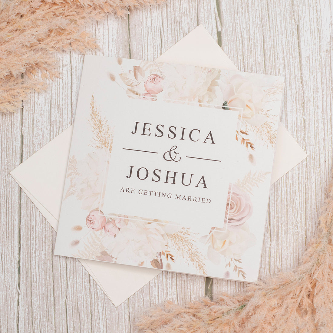 Blush Flowers Single Fold Invitation-Weddings by Lumi