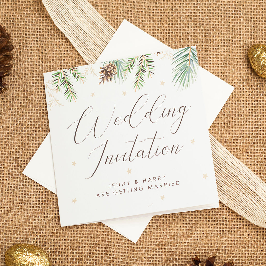 Winter Fern Single Fold Invitation-Weddings by Lumi