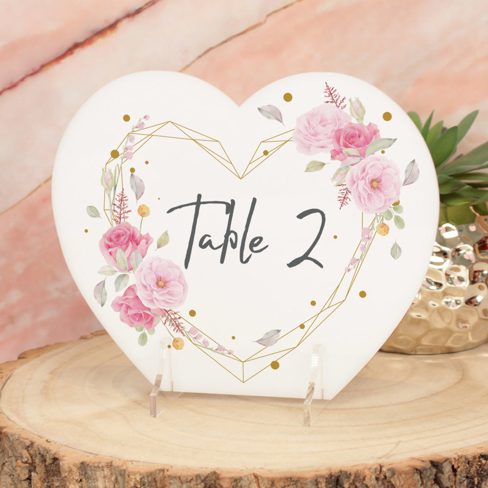 Geometric Floral Heart Acrylic Table Number Sign-Weddings by Lumi