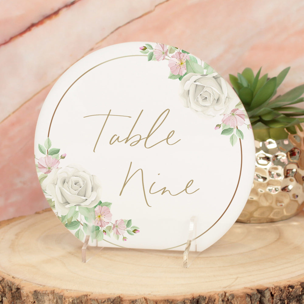 Pink and Gold Flowers Acrylic Wedding Table Number Name Sign-Weddings by Lumi