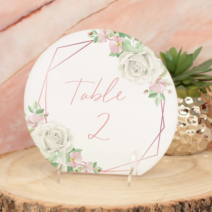 Rose Gold Floral Frame Acrylic Wedding Table Number Name Sign-Weddings by Lumi