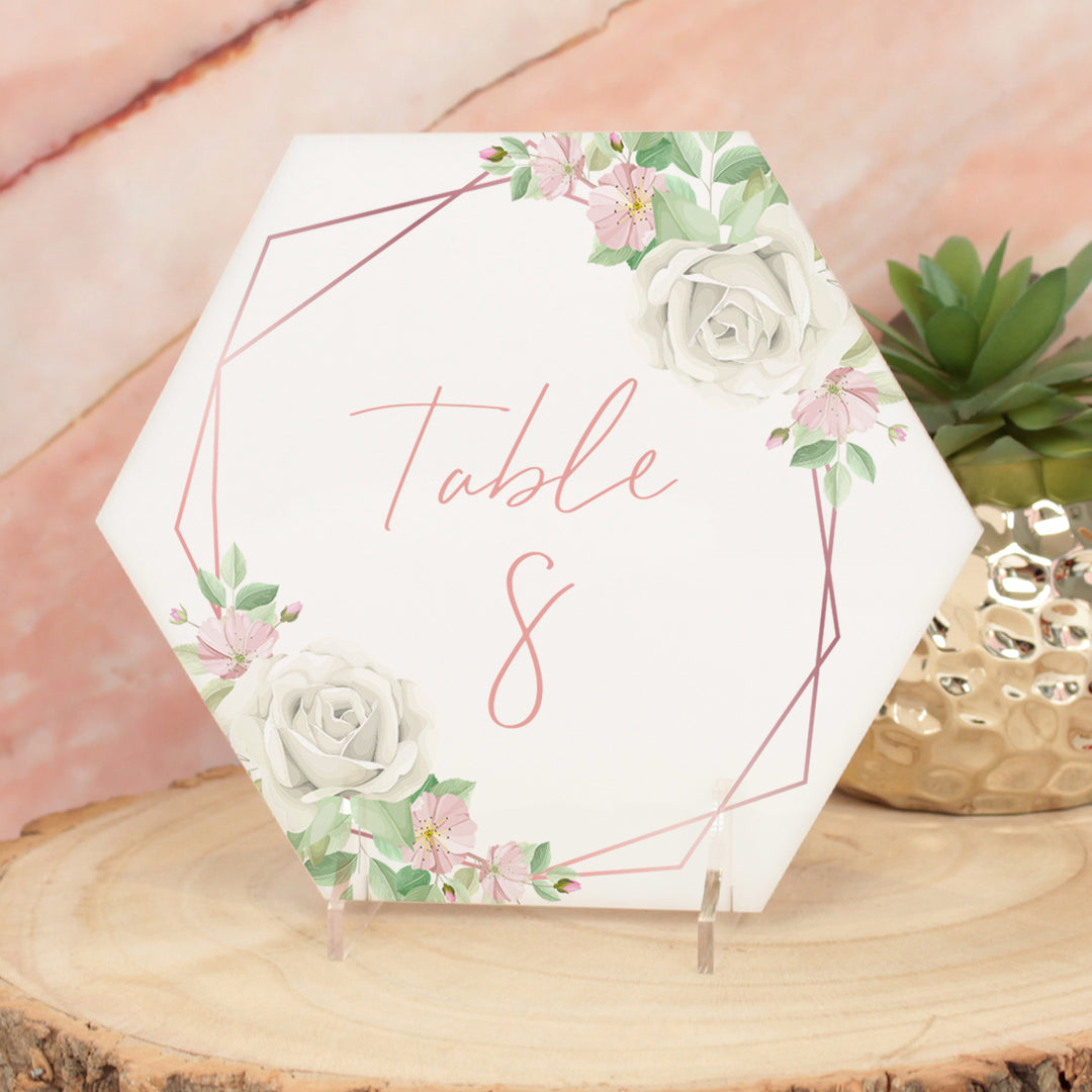 Rose Gold Floral Frame Acrylic Wedding Table Number Name Sign-Weddings by Lumi
