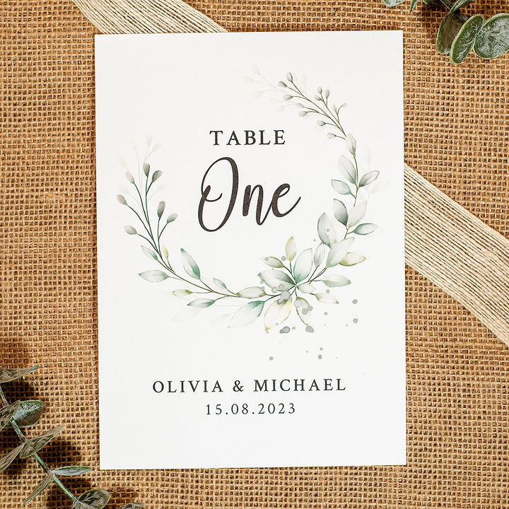 Botanical Wreath Table Number/Name Card-Weddings by Lumi