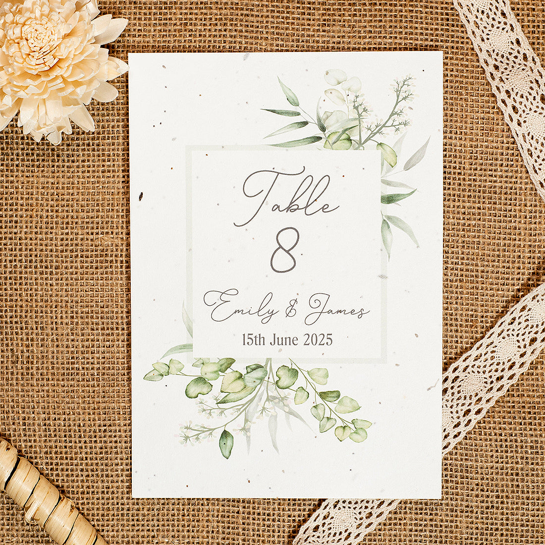 Eucalyptus Plantable Wildflower Table Number/Name Card-Weddings by Lumi