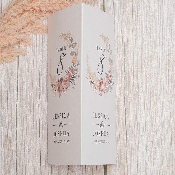Blush Flowers Tri-Fold Freestanding Table Number-Weddings by Lumi