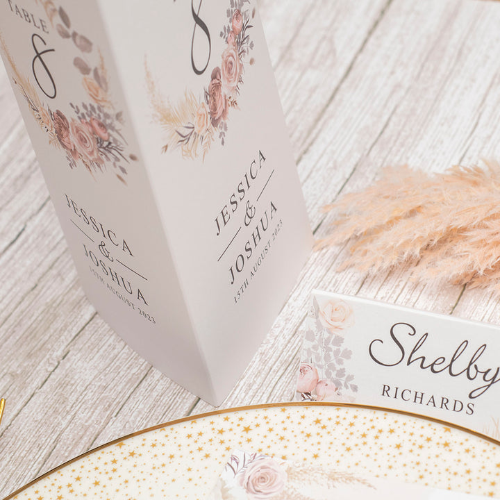 Blush Flowers Tri-Fold Freestanding Table Number-Weddings by Lumi