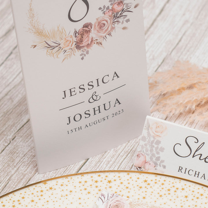 Blush Flowers Tri-Fold Freestanding Table Number-Weddings by Lumi