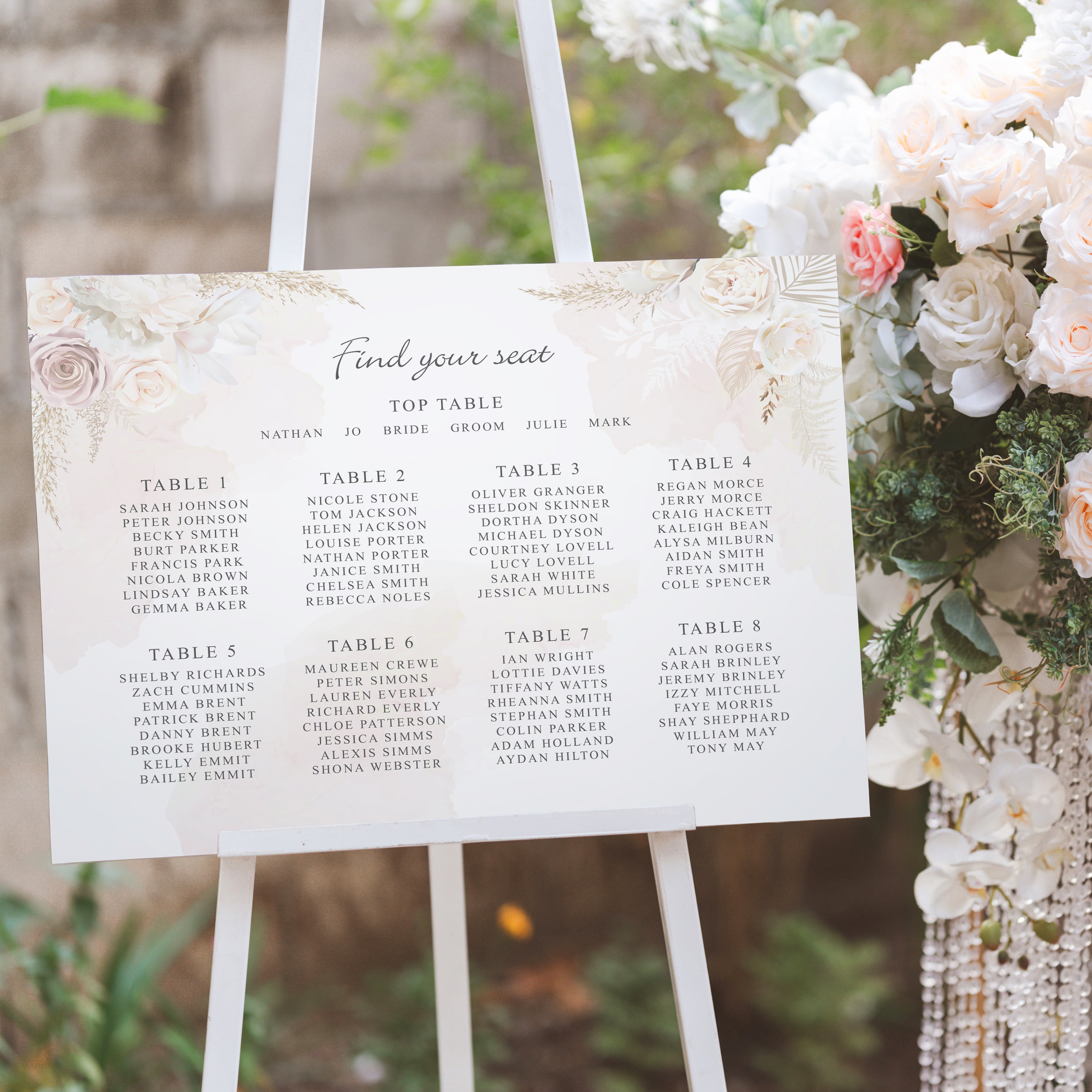 Blush Flowers Wedding Table Seating Plan-Weddings by Lumi