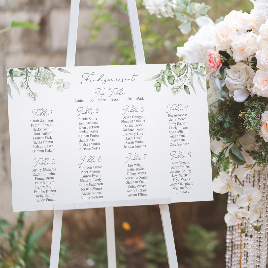 Eucalyptus Wedding Table Seating Plan-Weddings by Lumi