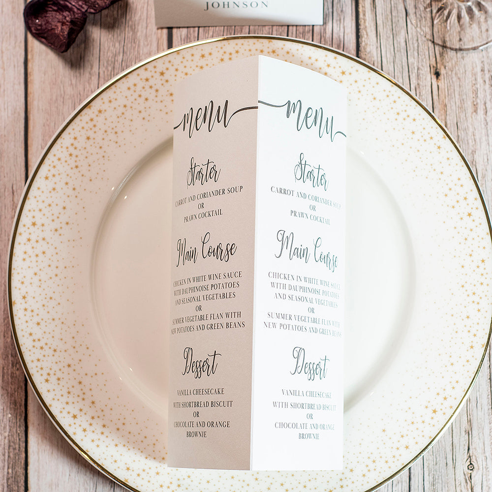 Classic Script Tri-Fold Freestanding Menu-Weddings by Lumi