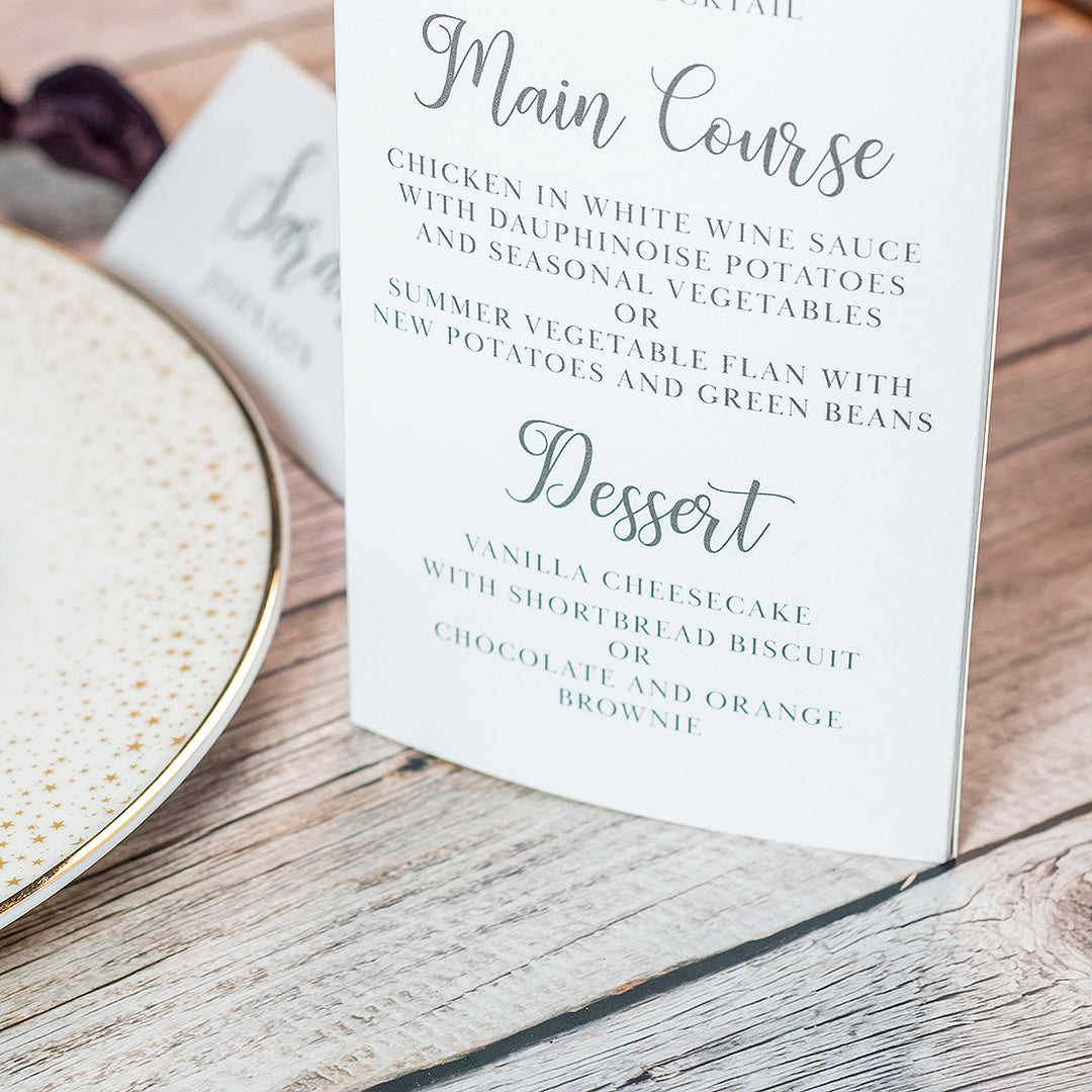Classic Script Tri-Fold Freestanding Menu-Weddings by Lumi