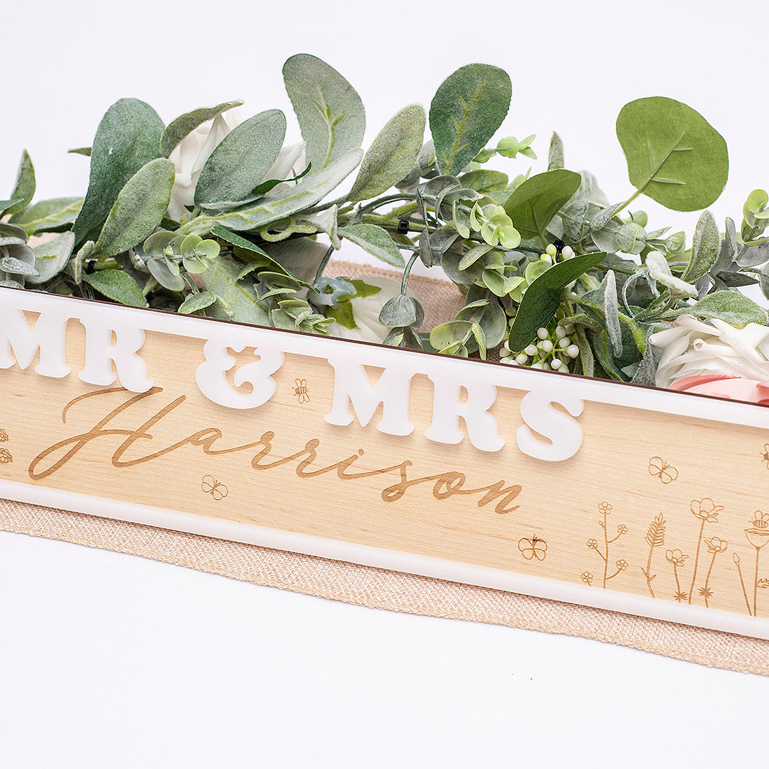 3D Wildflower Meadow Mr & Mrs Wedding Wood and Acrylic Top Table Sign-Weddings by Lumi