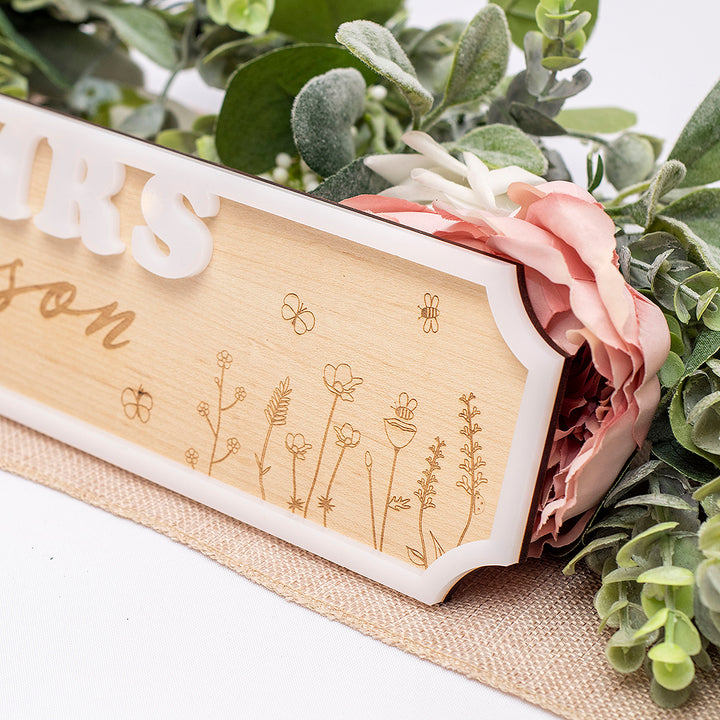 3D Wildflower Meadow Mr &amp; Mrs Wedding Wood and Acrylic Top Table Sign-Weddings by Lumi
