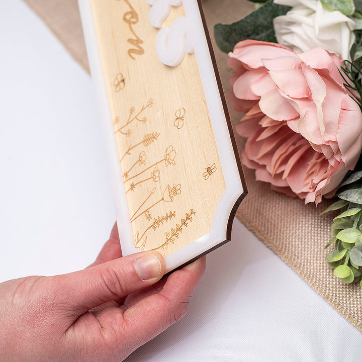 3D Wildflower Meadow Mr &amp; Mrs Wedding Wood and Acrylic Top Table Sign-Weddings by Lumi