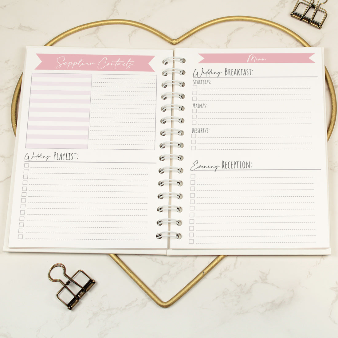 Pink and Gold Marble Wedding Planner Hardback Notebook-Weddings by Lumi