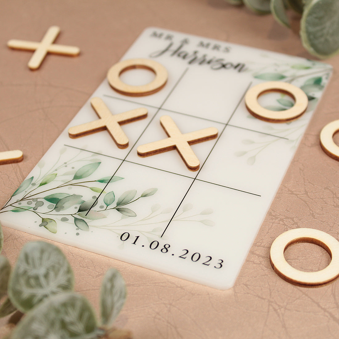 Eucalyptus Wedding Tic Tac Toe Guest Favour Puzzle Game-Weddings by Lumi