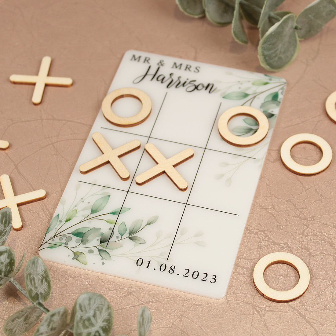 Eucalyptus Wedding Tic Tac Toe Guest Favour Puzzle Game-Weddings by Lumi